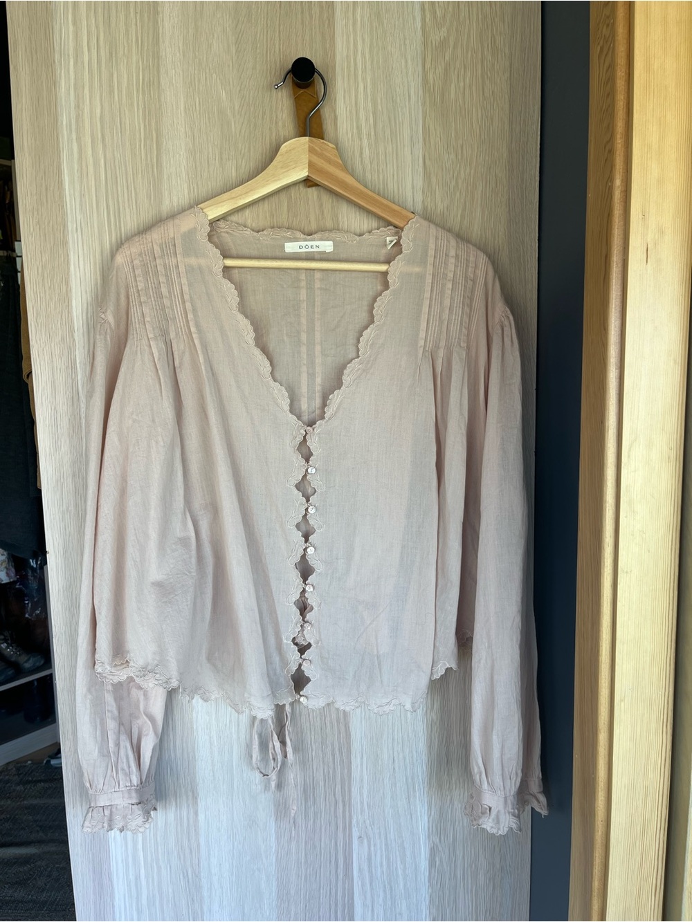 Doen Blush Pink Lace-Edge Tie-Front Blouse